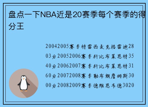 盘点一下NBA近是20赛季每个赛季的得分王
